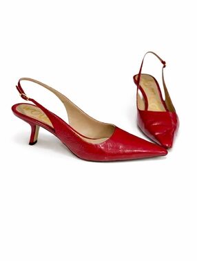 Sam Edelman Red Patent Leather Slingback Heels Pointed Toe Kitten Heel Women’s
